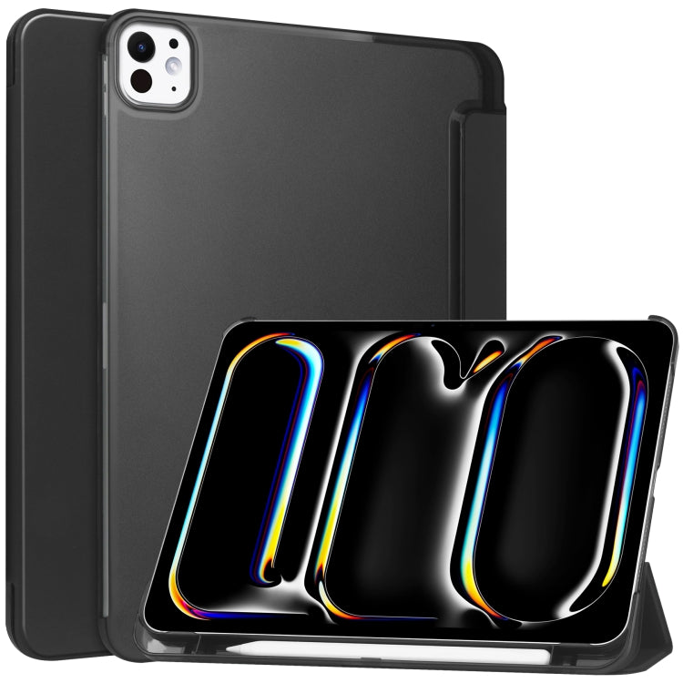 For iPad Pro 11 2024 3-fold Semi-transparent Frosted Smart Leather Tablet Case(Black) - iPad Pro 11 2024 Cases by buy2fix | Online Shopping UK | buy2fix