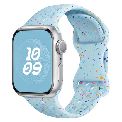 For Apple Watch SE 2023 44mm Hole Style Butterfly Buckle Camouflage Silicone Watch Band(Light Blue) - Watch Bands by buy2fix | Online Shopping UK | buy2fix