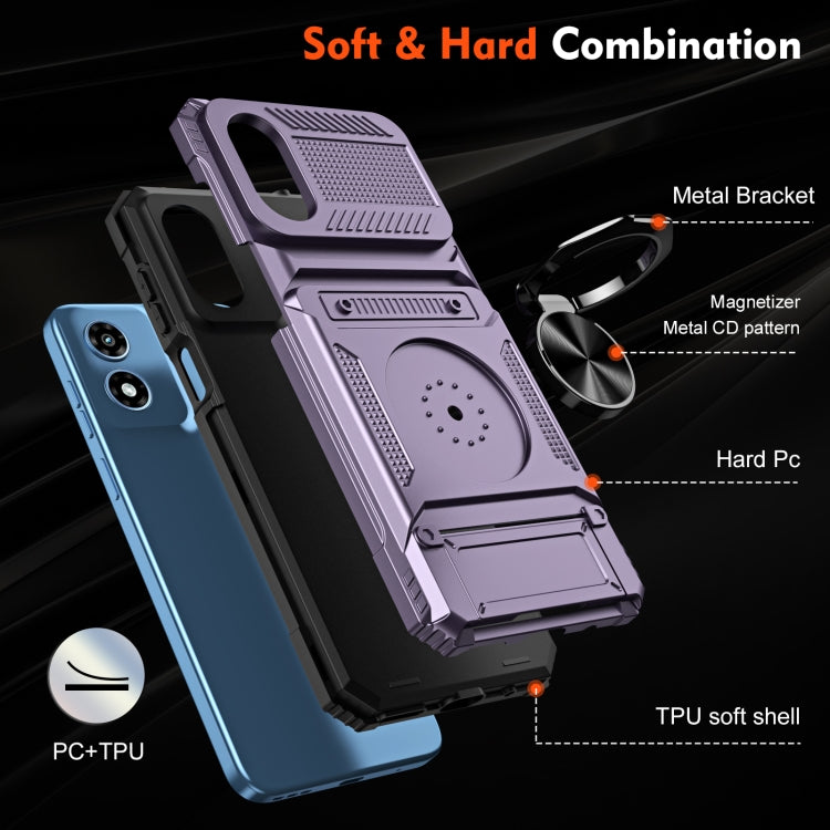 For Motorola Moto G Play 4G 2024 TPU+PC Shockproof Card Slot Phone Case with Metal Ring Holder(Purple) - Motorola Cases by buy2fix | Online Shopping UK | buy2fix