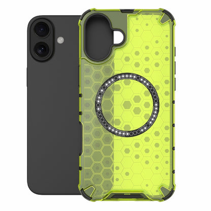 For iPhone 16 Plus Honeycomb Magnetic Ring Shockproof Phone Case(Green) - iPhone 16 Plus Cases by buy2fix | Online Shopping UK | buy2fix