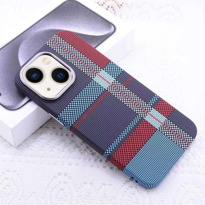 For iPhone 13 Kevlar Carbon Fiber Texture MagSafe Magnetic Phone Case(Red Blue Checkered) - iPhone 13 Cases by buy2fix | Online Shopping UK | buy2fix