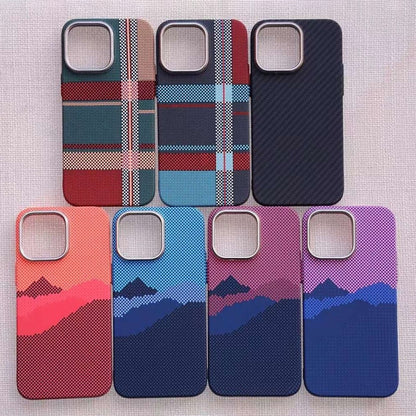 For iPhone 13 Kevlar Carbon Fiber Texture MagSafe Magnetic Phone Case(Red Blue Checkered) - iPhone 13 Cases by buy2fix | Online Shopping UK | buy2fix