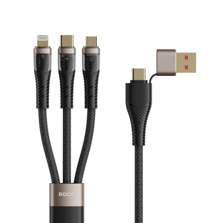 ROCK G20 Two to Three 5A USB+Type-C to 8 Pin+Type-C+Micro USB Fast Charging Data Cable, Length: 1.5m(Black) - Multifunction Cable by ROCK | Online Shopping UK | buy2fix