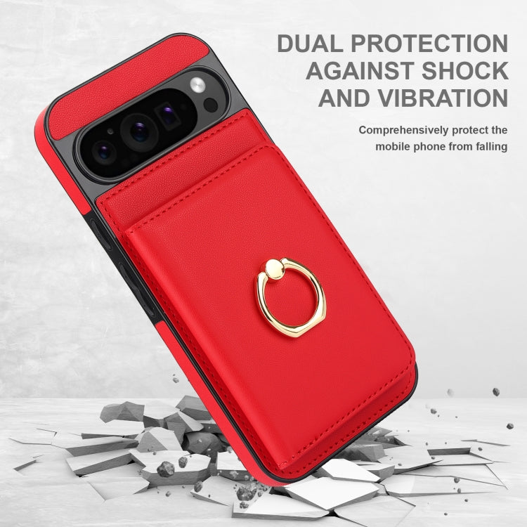 For Google Pixel 9 RFID Anti-theft Card Ring Holder Phone Case(Red) - Google Cases by buy2fix | Online Shopping UK | buy2fix