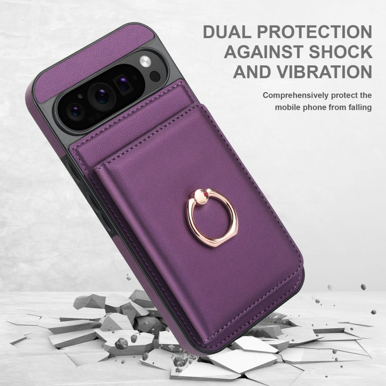 For Google Pixel 9 RFID Anti-theft Card Ring Holder Phone Case(Dark Purple) - Google Cases by buy2fix | Online Shopping UK | buy2fix