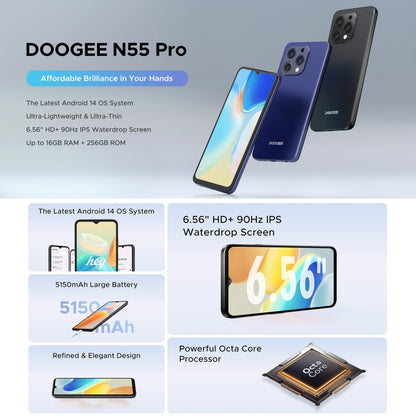 DOOGEE N55 Pro, 6GB+256GB, 6.56 inch Android 14 Spreadtrum T606 Octa Core, Network: 4G(Dark Blue) - DOOGEE by DOOGEE | Online Shopping UK | buy2fix