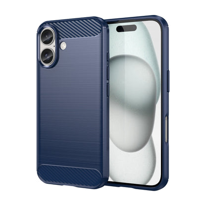 For iPhone 16 Plus Brushed Texture Carbon Fiber TPU Phone Case(Blue) - iPhone 16 Plus Cases by buy2fix | Online Shopping UK | buy2fix