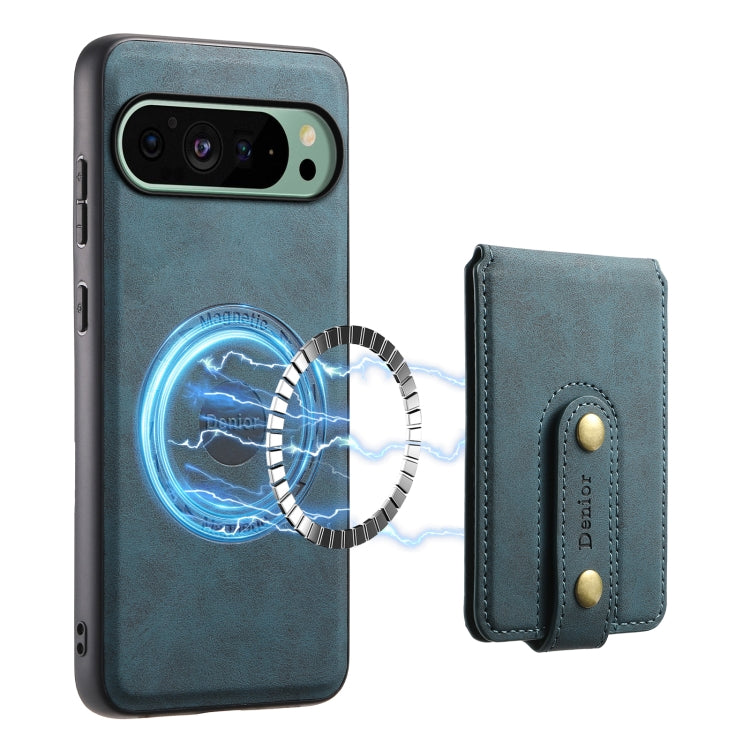 For Google Pixel 9 Denior D14 NK Retro Pattern MagSafe Magnetic Card Holder Leather Phone Case(Blue) - Google Cases by Denior | Online Shopping UK | buy2fix