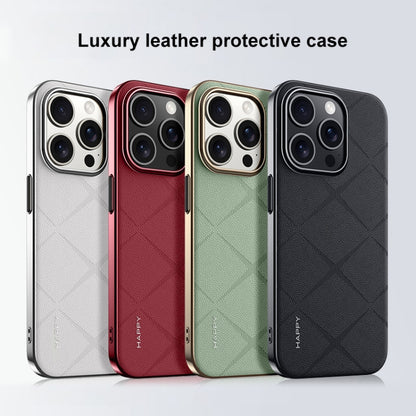 For iPhone 16 Pro Plain Leather PC Phone Case(White) - iPhone 16 Pro Cases by buy2fix | Online Shopping UK | buy2fix