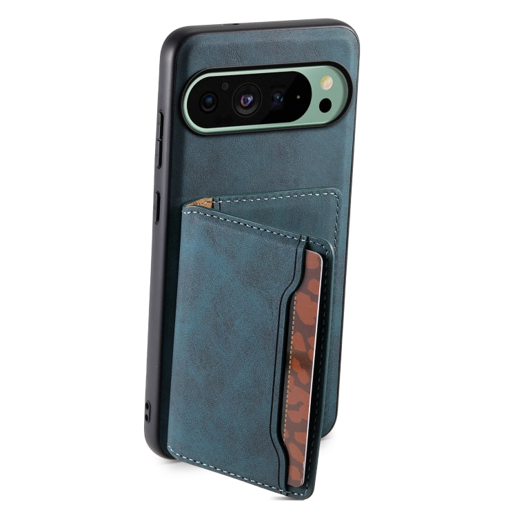 For Google Pixel 9 Denior D13 Retro Texture Leather MagSafe Card Bag Phone Case(Blue) - Google Cases by Denior | Online Shopping UK | buy2fix