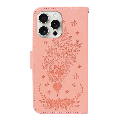 For iPhone 16 Pro Butterfly Rose Embossed Leather Phone Case(Pink) - iPhone 16 Pro Cases by buy2fix | Online Shopping UK | buy2fix