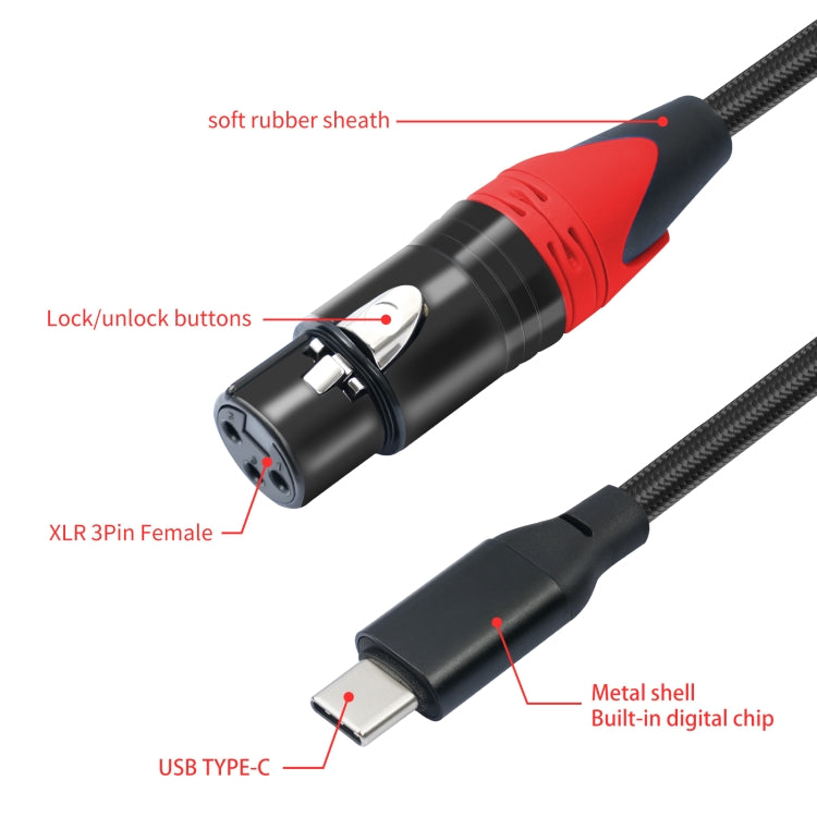 TY03RE Type-C Male to XLR Female Audio Cable for Dynamic Microphone, Length:3m(Black) - Microphone Audio Cable & Connector by buy2fix | Online Shopping UK | buy2fix