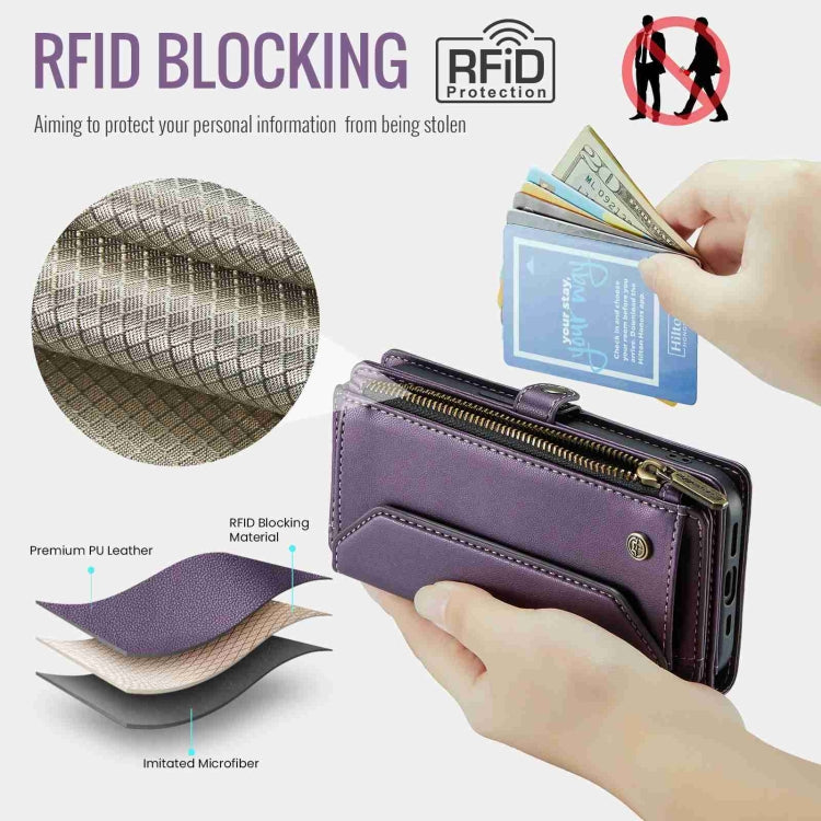 For iPhone 12 Pro CaseMe C36 Card Slots Zipper Wallet RFID Anti-theft Leather Phone Case(Purple) - iPhone 12 / 12 Pro Cases by CaseMe | Online Shopping UK | buy2fix