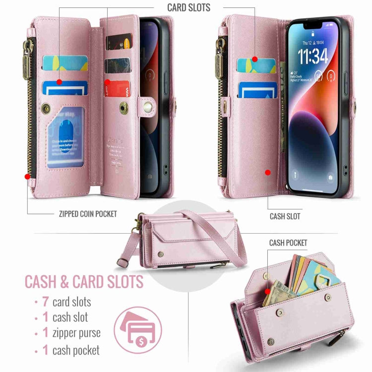 For iPhone 14 CaseMe C36 Card Slots Zipper Wallet RFID Anti-theft Leather Phone Case(Pink) - iPhone 14 Cases by CaseMe | Online Shopping UK | buy2fix