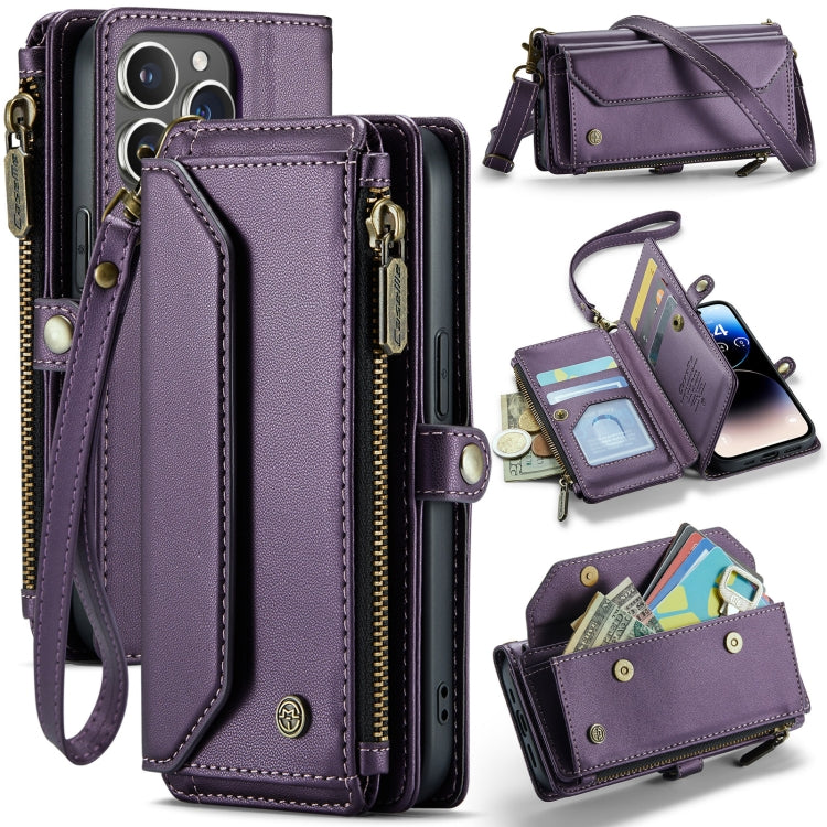 For iPhone 14 Pro CaseMe C36 Card Slots Zipper Wallet RFID Anti-theft Leather Phone Case(Purple) - iPhone 14 Pro Cases by CaseMe | Online Shopping UK | buy2fix