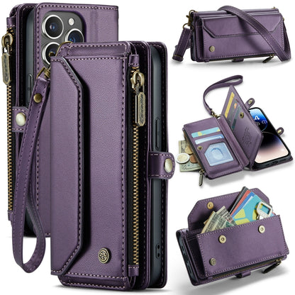 For iPhone 14 Pro CaseMe C36 Card Slots Zipper Wallet RFID Anti-theft Leather Phone Case(Purple) - iPhone 14 Pro Cases by CaseMe | Online Shopping UK | buy2fix