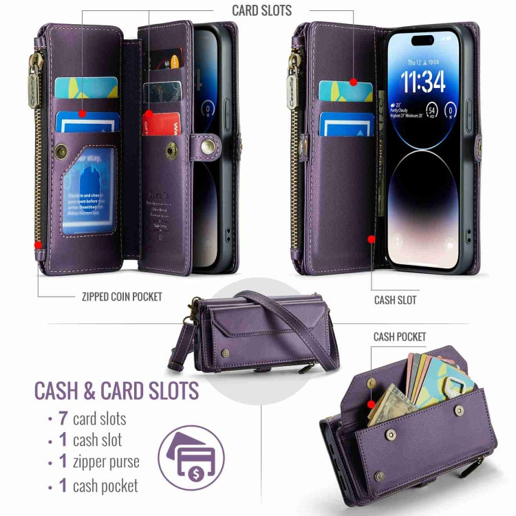 For iPhone 14 Pro CaseMe C36 Card Slots Zipper Wallet RFID Anti-theft Leather Phone Case(Purple) - iPhone 14 Pro Cases by CaseMe | Online Shopping UK | buy2fix