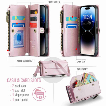 For iPhone 14 Pro CaseMe C36 Card Slots Zipper Wallet RFID Anti-theft Leather Phone Case(Pink) - iPhone 14 Pro Cases by CaseMe | Online Shopping UK | buy2fix