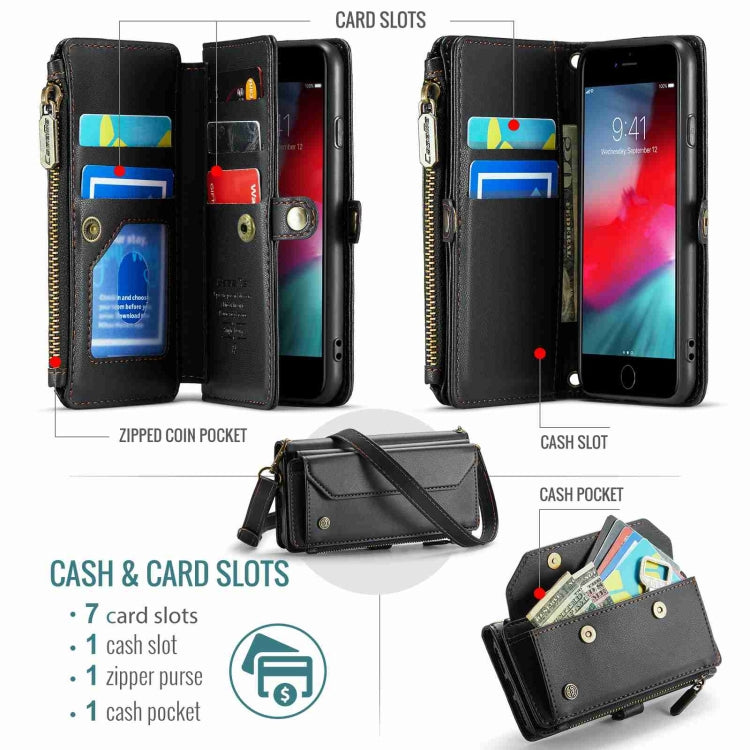 For iPhone 8 / 7 / 6 CaseMe C36 Card Slots Zipper Wallet RFID Anti-theft Leather Phone Case(Black) - More iPhone Cases by CaseMe | Online Shopping UK | buy2fix