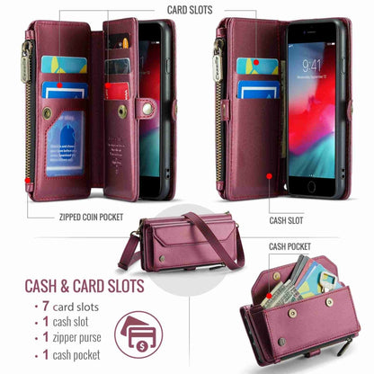 For iPhone 8 / 7 / 6 CaseMe C36 Card Slots Zipper Wallet RFID Anti-theft Leather Phone Case(Wine Red) - More iPhone Cases by CaseMe | Online Shopping UK | buy2fix