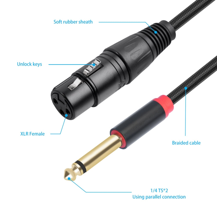 2020Y63 XLR Female to Dual 6.35mm 1/4 TRS Male Y-type Audio Cable, Length:2m(Black) - Microphone Audio Cable & Connector by buy2fix | Online Shopping UK | buy2fix