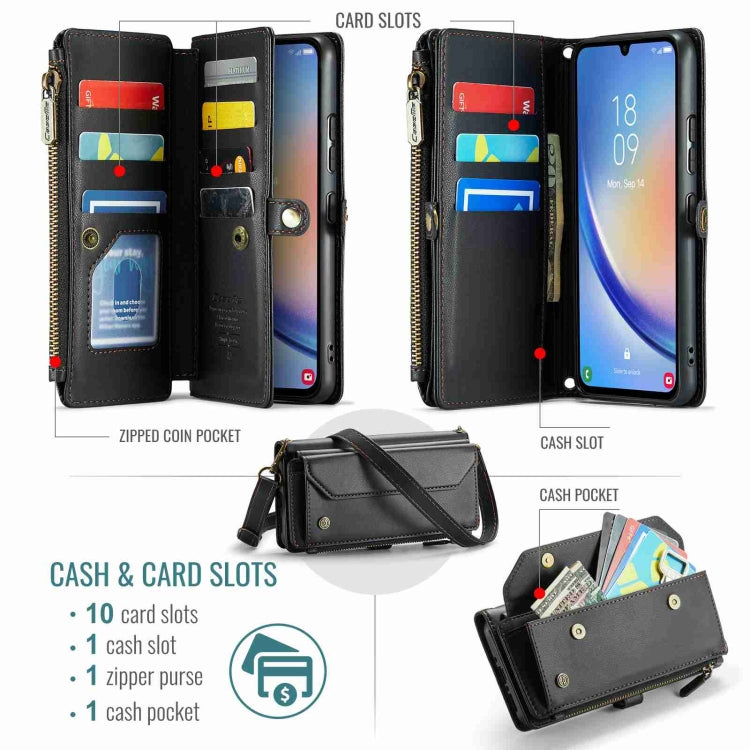 For Samsung Galaxy A34 5G CaseMe C36 Card Slots Zipper Wallet RFID Anti-theft Leather Phone Case(Black) - Galaxy Phone Cases by CaseMe | Online Shopping UK | buy2fix