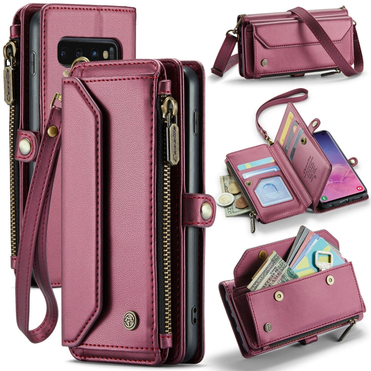 For Samsung Galaxy S10 CaseMe C36 Card Slots Zipper Wallet RFID Anti-theft Leather Phone Case(Wine Red) - Galaxy Phone Cases by CaseMe | Online Shopping UK | buy2fix