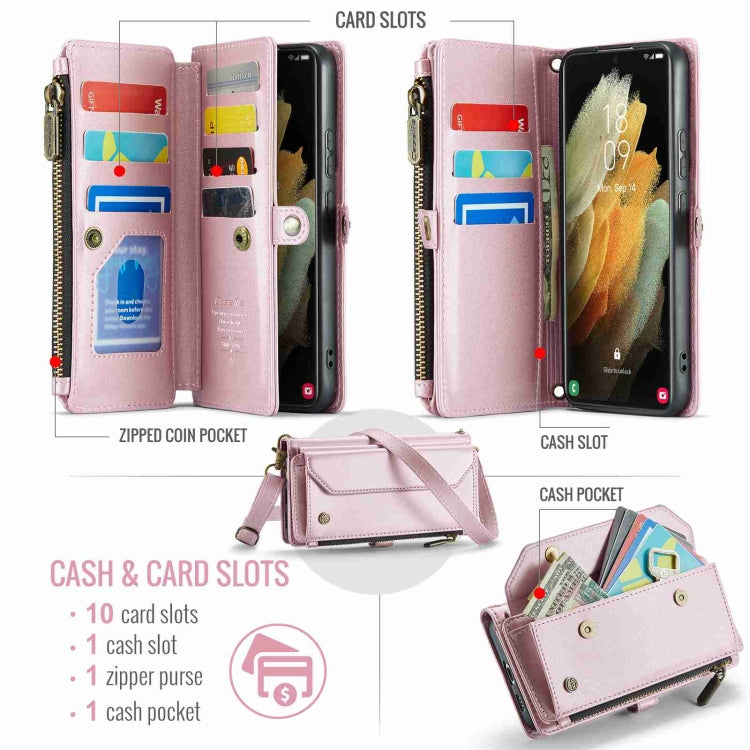 For Samsung Galaxy S21 Ultra 5G CaseMe C36 Card Slots Zipper Wallet RFID Anti-theft Leather Phone Case(Pink) - Galaxy S21 Ultra 5G Cases by CaseMe | Online Shopping UK | buy2fix