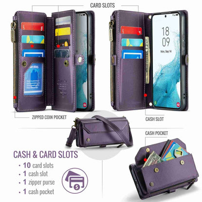 For Samsung Galaxy S22+ 5G CaseMe C36 Card Slots Zipper Wallet RFID Anti-theft Leather Phone Case(Purple) - Galaxy S22+ 5G Cases by CaseMe | Online Shopping UK | buy2fix