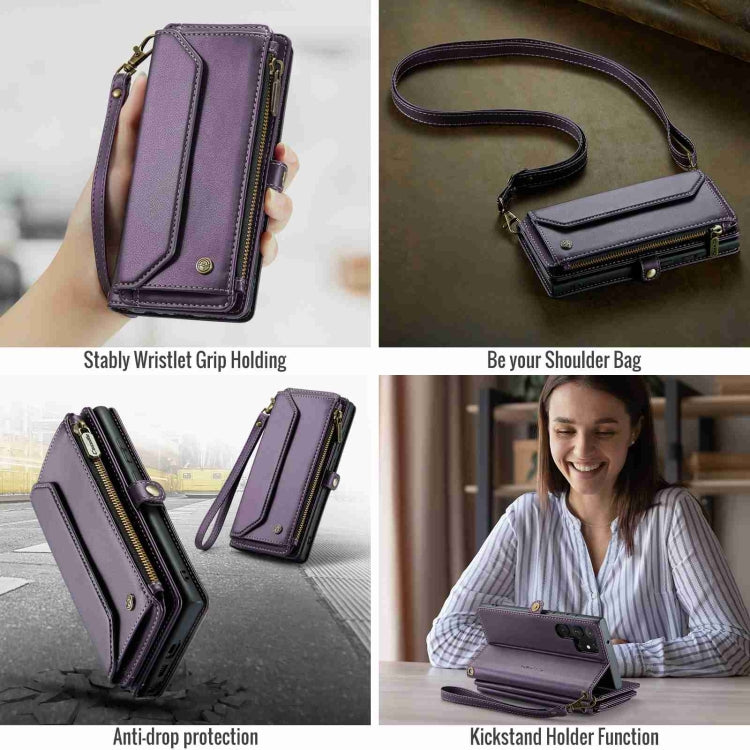 For Samsung Galaxy S22 Ultra 5G CaseMe C36 Card Slots Zipper Wallet RFID Anti-theft Leather Phone Case(Purple) - Galaxy S22 Ultra 5G Cases by CaseMe | Online Shopping UK | buy2fix