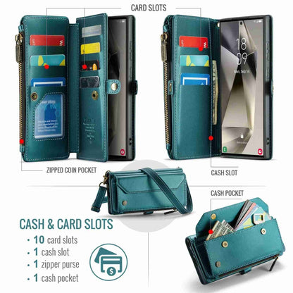 For Samsung Galaxy S24 Ultra 5G CaseMe C36 Card Slots Zipper Wallet RFID Anti-theft Leather Phone Case(Blue-green) - Galaxy S24 Ultra 5G Cases by CaseMe | Online Shopping UK | buy2fix