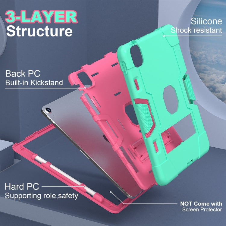 For iPad Air 11 2024 Contrast Color Silicone Acrylic PC Tablet Case with Holder(Mint Green Rose Red) - iPad Air 11 2024 Cases by buy2fix | Online Shopping UK | buy2fix