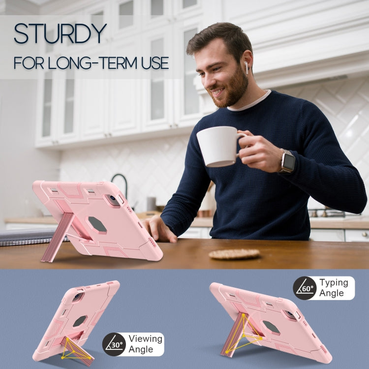 For iPad Air 11 2025 / 2024 Contrast Color Silicone Acrylic PC Tablet Case with Holder(Rose Gold) - iPad Air 11 2025 / 2024 Cases by buy2fix | Online Shopping UK | buy2fix