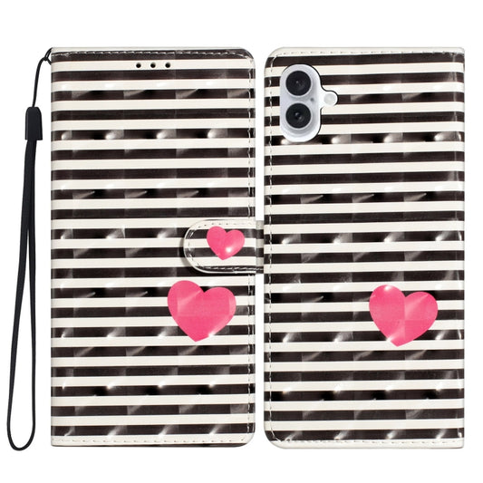 For iPhone 16 Plus 3D Pattern Leather Phone Case(Striped Heart) - iPhone 16 Plus Cases by buy2fix | Online Shopping UK | buy2fix