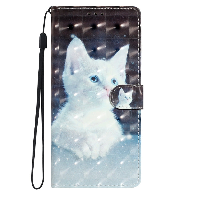 For iPhone 16 Plus 3D Pattern Leather Phone Case(White Cat) - iPhone 16 Plus Cases by buy2fix | Online Shopping UK | buy2fix