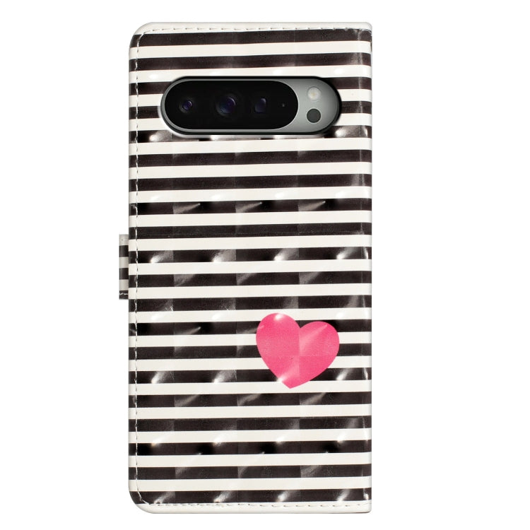 For Google Pixel 9 Pro XL 3D Pattern Leather Phone Case(Striped Heart) - Google Cases by buy2fix | Online Shopping UK | buy2fix