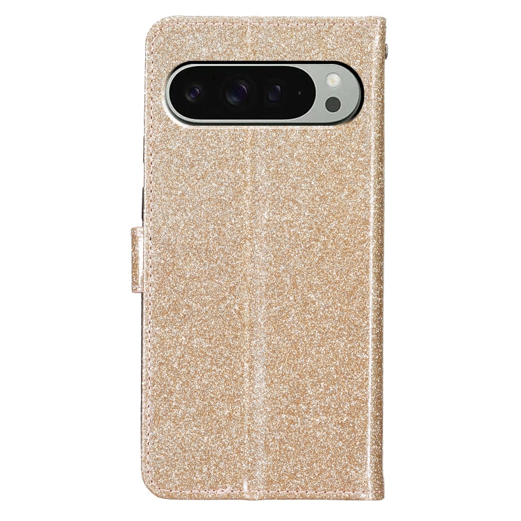 For Google Pixel 9 / 9 Pro Glitter Powder Flip Leather Phone Case(Gold) - Google Cases by buy2fix | Online Shopping UK | buy2fix