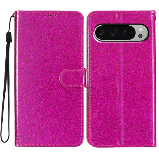 For Google Pixel 9 Pro XL Glitter Powder Flip Leather Phone Case(Rose Red) - Google Cases by buy2fix | Online Shopping UK | buy2fix