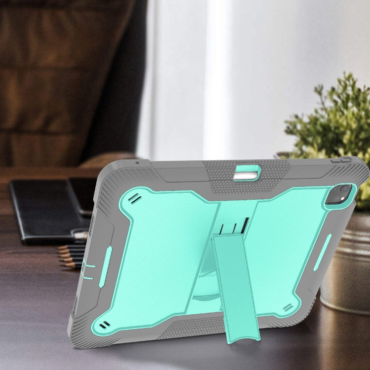 For iPad Pro 13 2024 Shockproof Silicone Hybrid PC Tablet Case with Holder(Mint Green + Grey) - iPad Pro 13 2024 Cases by buy2fix | Online Shopping UK | buy2fix