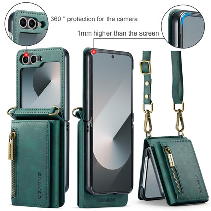 For Samsung Galaxy Z Flip6 DG.MING M5 Series Zip RFID Multi Card Detachable Leather Phone Case with Long Lanyard(Green) - Galaxy Z Flip6 5G Cases by DG.MING | Online Shopping UK | buy2fix