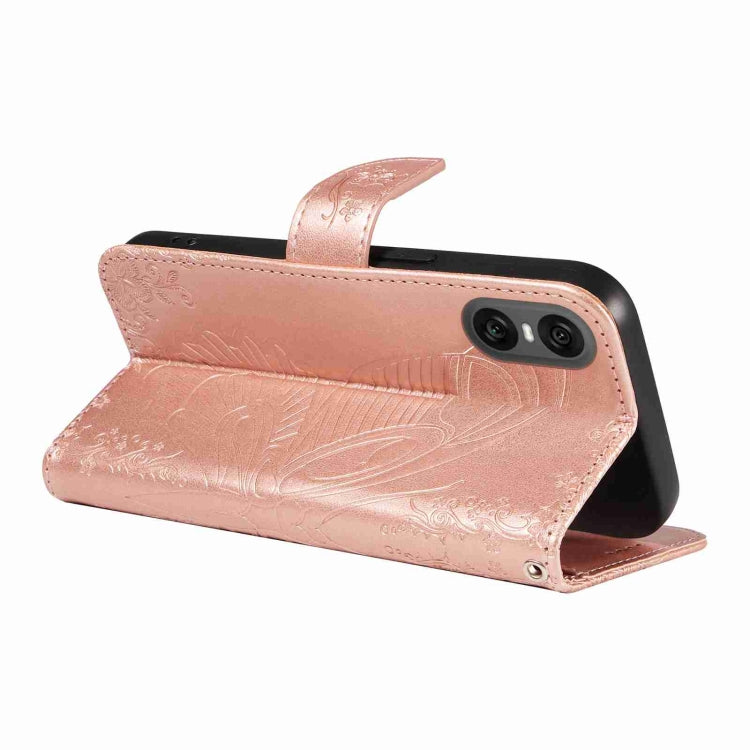 For Sony Xperia 10 VI 2024 Swallowtail Butterfly Embossed Leather Phone Case(Rose Gold) - Sony Cases by buy2fix | Online Shopping UK | buy2fix