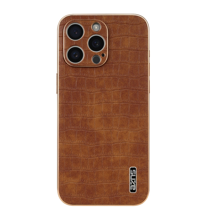 For iPhone 15 Pro Max AZNS Electroplated Frame Crocodile Texture Full Coverage Phone Case(Brown) - iPhone 15 Pro Max Cases by AZNS | Online Shopping UK | buy2fix