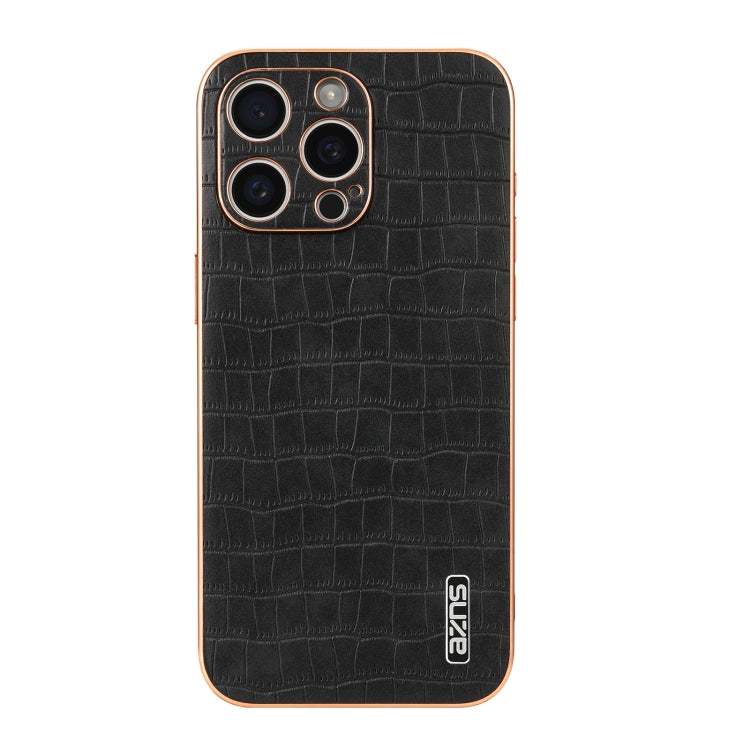 For iPhone 16 Pro Max AZNS Electroplated Frame Crocodile Texture Full Coverage Phone Case(Black) - iPhone 16 Pro Max Cases by AZNS | Online Shopping UK | buy2fix