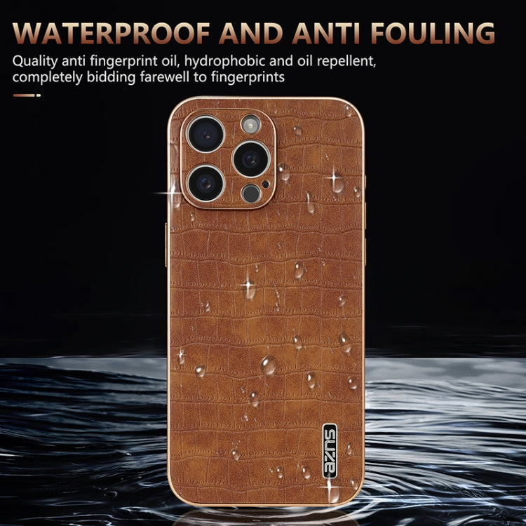 For iPhone 16 Pro AZNS Electroplated Frame Crocodile Texture Full Coverage Phone Case(Black) - iPhone 16 Pro Cases by AZNS | Online Shopping UK | buy2fix