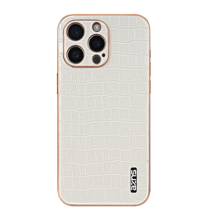 For iPhone 16 Pro AZNS Electroplated Frame Crocodile Texture Full Coverage Phone Case(White) - iPhone 16 Pro Cases by AZNS | Online Shopping UK | buy2fix