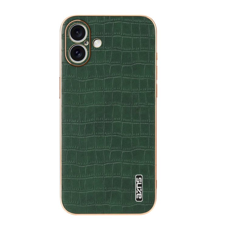 For iPhone 16 Plus AZNS Electroplated Frame Crocodile Texture Full Coverage Phone Case(Green) - iPhone 16 Plus Cases by AZNS | Online Shopping UK | buy2fix