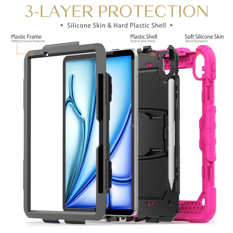 For iPad Air 11 2024 Silicone Hydric PC Tablet Case with Shoulder Strap & Holder(Rose Red) - iPad Air 11 2024 Cases by buy2fix | Online Shopping UK | buy2fix