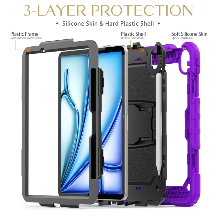 For iPad Air 11 2024 Silicone Hydric PC Tablet Case with Shoulder Strap & Holder(Purple) - iPad Air 11 2024 Cases by buy2fix | Online Shopping UK | buy2fix