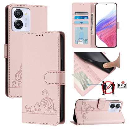 For Blackview Color 8 Cat Rat Embossed Pattern RFID Leather Phone Case with Lanyard(Pink) - More Brand by buy2fix | Online Shopping UK | buy2fix