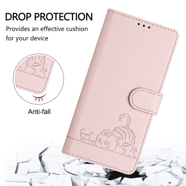 For Blackview Color 8 Cat Rat Embossed Pattern RFID Leather Phone Case with Lanyard(Pink) - More Brand by buy2fix | Online Shopping UK | buy2fix